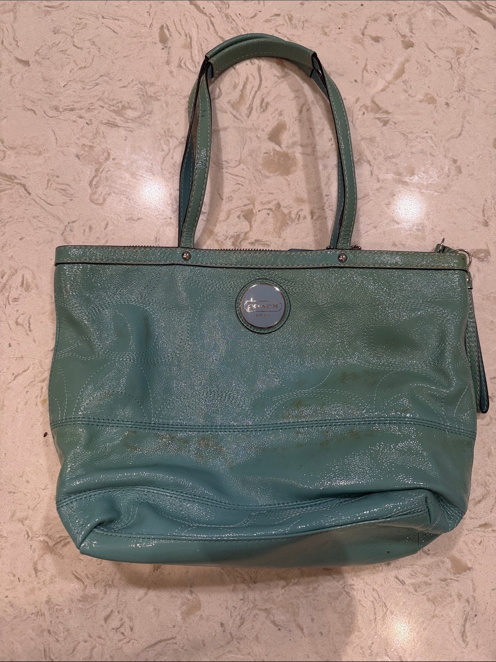 Vintage teal coach tote